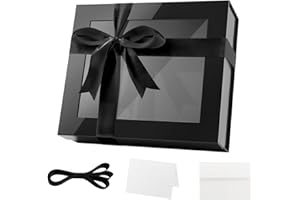 PKGMAGIC Grande Boite Cadeau Vide Noir XXL,43,2x36,8x14CM Boite Cadeau avec Transparente Fenetre,Boite Cadeau avec Couvercle Magnétique et Ruban pour Anniversaire,Mariage,Fête des Pères