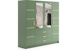 ‎ALTDECOR ALTDECOR Kleiderschrank mit Spiegel und selbstschließenden Flügeltüren - BALA - 196 x 200 cm - Grün