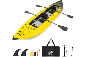 COSTWAY 12’5” Inflatable Kayak Set, 2-person Sit on Canoe with Aluminum Oars, EVA Padded Seat, High Back Support, Carry Bag, Hand Pump & Repair Kit, Paddle Kayaks Blow up Boat
