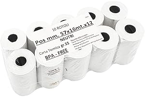 FOXNEC 10 Rotoli Pos 57mm x 16M x 12mm - Rotoli Pos di Carta Termica - Ricevute Bancomat Rotolini per Terminale Pos e Pagamento Elettronico 57x35x12 (10 Rotoli)