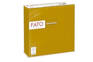 Fato - Lot de 50 Serviettes de Table Papier Jetables , Idéal Pour Les Repas Et Buffets, Taille 33x33, Pliés en 4 et 2 Plis, Couleur Or, 100% Pure Cellulose, Certifié FSC