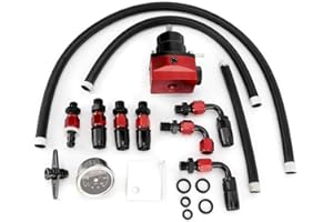 KIMISS Regolatore di pressione carburante universale regolabile per auto, kit manometro per carburante in acciaio inox 304 con manometro 100PSI(nero + rosso)=regolatore di pressione carburante