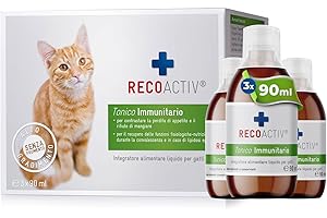 RECOACTIV Tonico Immunitario per gatti, 3 x 90 ml, integratore alimentare per rafforzare il sistema immunitario e prevenire i sintomi di carenze, stimola efficacemente l’appetito