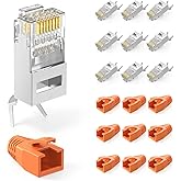 VCELINK RJ45 Cat 7 Cat6A Shielded Through Connectors, 10 Pack, Orange | 10Gbit/s, Cat7/Cat6A Shielded PoE Cable with Insert G