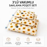 3'l&uuml; Vakumlu Hur&ccedil; Saklama Seti Şeffaf &Ouml;n Y&uuml;zl&uuml; Yorgan Battaniye Kıyafet D&uuml;zenleme ve Depolama Poşeti