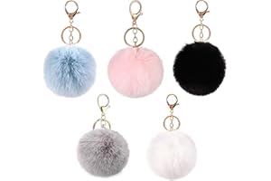 ZYPHONX 5 Pcs Pom Pom Keyrings, Fluffy Keyring Soft Plush Charm Ring Keyfob, Faux Fur Balls Bag Pendant Keychain Decoration for House Key, Backpack for Woman Girls Birthday Mother's Day Gifts (8cm)