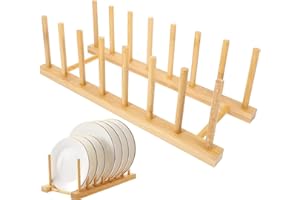 JJiaoLinin Égouttoirs Vaisselle,7 Slots Bamboo Dish Drainer Rack Chopping Board Holder,Support de Rangement en Bambou,pour Tasses,Couvercles de Casseroles,Planches à Découper,Livres,Les CD