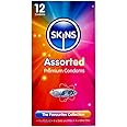 Skins Assorted Condoms Multipack, Ultra-Thin Condoms, Natural & Dots & Ribs Condoms - No Latex Smell and Extra Lubrication for Maximum Pleasure - Natural Look That Feels Like Real Skin - Pack of 12