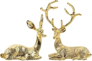 RORPOIR 2pcs Deer Statues Christmas Shelf Decor Reindeer Christmas Decoration Home Accessories Reindeer Figurine Farm Animal Statues Table Decorations for Living Room Light Luxury Metal