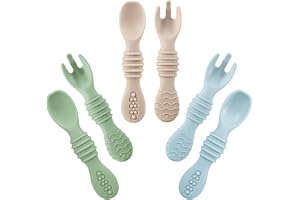 PandaEar 6 Pack Silicone Baby Spoons & Forks | Feeding Self-Feeding Utensils for Toddlers and Infants BPA Free