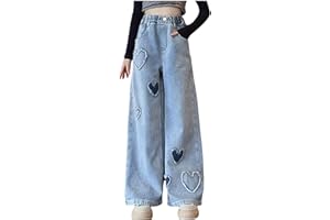 GENERISCH Pantalon pour enfant unisexe fille mode mignon personnalité pantalon taille élastique jambe large jeans décontracté pantalon de demi avec poches