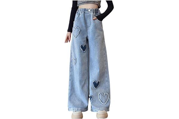 Baggy jeans, flickor, barn, Y2K, streatwear, jeans, lös passform, elastisk midja, långa denimbyxor, cargobyxor, vida ben, avslappnade byxor, slip-jeans, tonåring, flicka med ficka