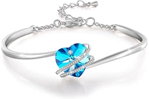 GEORGE · SMITH Bracelet Femme Argent Plaqué Réglable Bracelet Bijoux Cœur pour Femme avec Cristal Bleu Rose, Idéal Bijoux Cadeau Femme de Anniversaire pour Elle Maman Ami – avec Boîte Cadeau