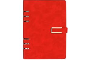 ALDAILY-MART A5 Leather Binder Reusable Notebook With Bound Cover -6 Holes And Binder Clasp Closure -100 Pages Used For Business Travel Writing Office With Underlined Notebooks ﻿ ﻿ (red)