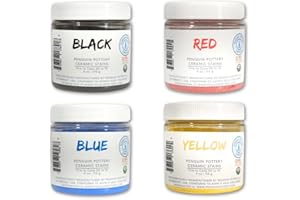 Penguin Pottery - Variety Set of 4 Ceramic Stains - 6 oz Black, 4oz Blue, 4oz Red, 4oz Yellow - Colorants for Clay, glazes, Clay Slip Pottery Glaze, Ceramic Glaze