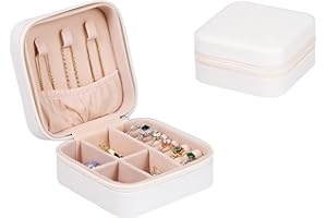 Honeueuen Jewellery Box, Mini PU Leather Travel Jewelry Storage Case for Rings Earrings Necklace, Portable Jewellery Box Organizer for Earrings Rings Bracelets Necklaces, White