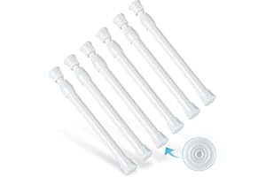 Goowin 6 Pcs Tension Rods 19-26 cm No Drilling Rustproof Spring Adjustable Tension Curtain Rod for Closet Cupboard Wardrobe Bookshelf (White)