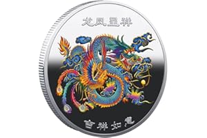 FOPYTU Pièce Porte-Bonheur Peinte Dragon et phénix, Symbole de Bonne Fortune, pièce commémorative Traditionnelle Chinoise, pièce de Collection