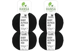 ‎HANSA-FARM HANSA-FARM | 100% Baby Alpakawolle in 50+ Farben (kratzfrei) - 200g Set (4 x 50g) - weiche Alpaka Wolle zum Stricken & Häkeln in 6 Garnstärken by Hansa-Farm - Schwarz