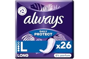 Always Dailies Protect Protège-Slips Long 26 Unités, 0% de parfum, Confortable Avec Cœur Absorbant