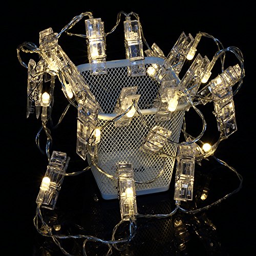 Clip Fotoanzeige Draht 3 Meter 20 LED Lichterkette 3 x AA Batterie Präsentiert Klare Kabel für Desktop-Dekoration (warmweiß) - 4