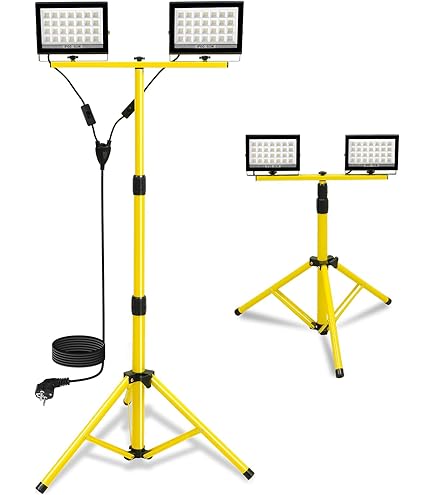 Treppiede Telescopico Per Faretti - Regolabile 64-160 Cm, Acciaio, Doppio Supporto Luci
