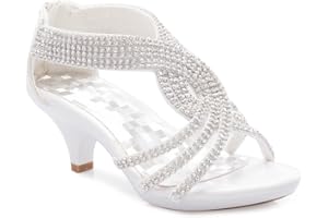 Olivia K Girls Kids Open Toe Strap Rhinestone Dress Sandals Low Heel Shoes Wedding Dress Dance Flower Girl