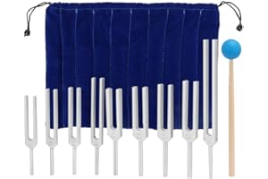 LONGZHUO Longzhou Solfeggio Tuning Forks Set, 9-Piece Aluminum Alloy Chakra Healing Forks Kit with Silicone Hammer & Carry Bag for Sound Healing, Vibration Therapy and Meditation (174Hz-963Hz)