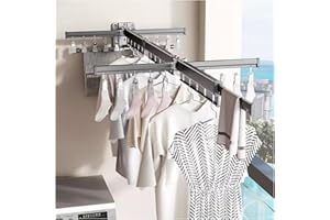 HGGZEG Séchoir à linge mural rétractable avec crochets, rotatif à 360 °, pour balcon, buanderie, salle de bain, gris anthracite