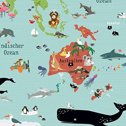 Illustrierte Weltkarte für Kinder mit vielen süßen Tieren XXL 120 x 80 cm Poster - 4