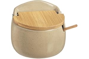 Kcasa - Azucarero cocina blanco minimalista ceramica con tapa madera español - Azucarero