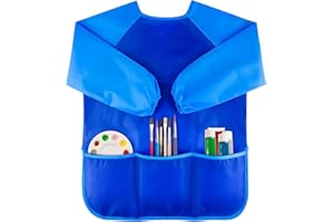 LTMMC Kids Painting Apron, Long Sleeves 3 pockets Toddler Painting Aprons, Painting Apron Toddler 2-4, for Children's Painting Cooking Eating Arts, Waterproof and Stain Proof Kids Art Smock