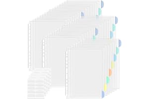 CAMIKI ART 40 Pack A4 Plastic Sleeves Binder Separators with Tabs Binder Pocket 11 Holes Tabs Divider Binder Folders for 2/3/4 Ring Document Pouch Transparent for School Home Office