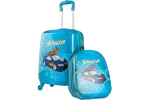 GOPLUS 2 TLG Kinderkoffer mit Rucksack, Kindertrolley mit Rollen, Teleskopgriff, Leichter Kinder Koffer mit Handgepäck, Reisekoffer für Flugzeug, Kindergepäck für Mädchen und Jungen (Dunkelblau)