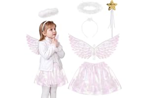 Fennoral 4pz Costume Angelo Bambina Ali da Angelo Ali Angelo Costumi Accessori Costume da Angelo-Ali Fascia Tutù-per Carnevale Epifania Travestimento Imitazione Cosplay Festa Regalo Maschera
