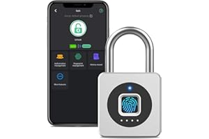 Eseesmart Fingerprint Gym Padlock Locker with Bluetooth APP, IP65 Waterproof Keyless Padlock Stainless Fingerprint Lock for Outdoor Fence Gate School Suitcases Locker Shed Garage - Sliver