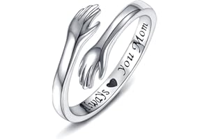 WONVIN COLLECTION 925 Sterling Silver Hug Rings for Women, I Love You Forever Love You Mother Gift Sister Gifts Engraved Words Hugging Hands Open Ring Friendship Jewelry Gift