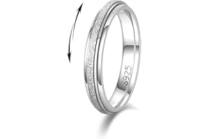 LOFITOR 925 Sterlingsilber Anti-Angst Spinner Ringe Fidget Band Ring für Stress Angstlinderung für Damen Herren Anti-Stress Ringe Anxiety Band Ring Sandstrahl Rauten