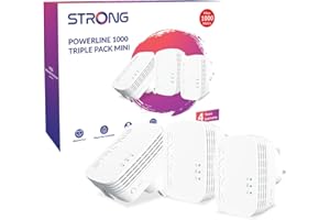 STRONG POWERL1000TRIMINIUK AV1000 Mini Powerline Adapter Starter Kit, Pack of 3, Up to 300m Range, No Configuration Required, UK Plug White