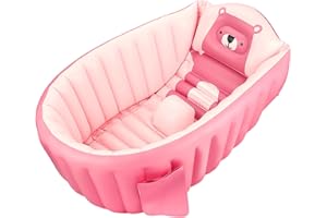 SANOTO Baby Badewanne 0-36 Monate, Aufblasbare Faltbar Rutschfeste Weiche Badewanne Baby Kinder Neugeborene, Tragbare Babywanne Babybadewanne Faltbar Kleinkind - Rosa