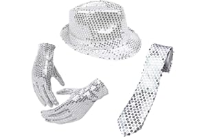 BESTOYARD 3 stücke Shinny Pailletten Kostüm Jazz Hip-Hop Dance Performance Zubehör Sets für Dance Party (Silber Jazz Hut, Krawatte, Handschuh)