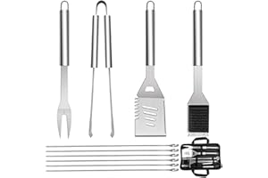 QH 10 Pack BBQ Barbecue Tool Set, Stainless Steel Outdoor Barbecue Grill Utensils Set with Storage Bags for Picnics and Outdoor Activities…