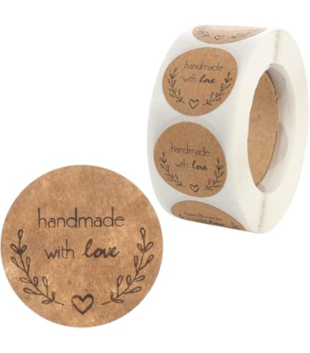 1000 Adesivi Rotondi Handmade With Love - Per Regali, Bomboniere, Natale, Compleanni, Diametro 2.5cm - Foto 3