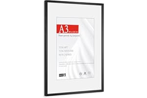 HIMEETIME® 1x Cadre Photo A3 29.7x42cm en Aluminium Noir à Finition Brossée-Avec Passe-Partout A4 21x30cm-Grand Tableau DIN A3 30x42 cm-Montage Mural Uniquement