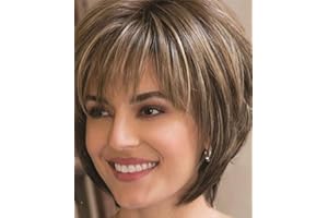 3ZH Triumph Wigs Peluca Corta de Cabello Humano, Estilo Pixie Encantador, Ola Corta Bob Con Flequillo, para Mujeres Blancas, Pelo Rizado de Aspecto Natural