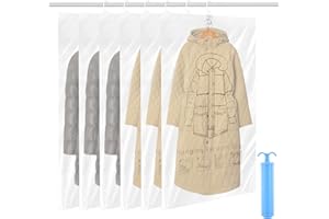 Holtrae 6 Stück Hängende Vakuumbeutel 110x70cm für Kleidung mit Handpumpe Kleidung Wiederverwendbar Haken Platzsparend Staubschutz für Anzüge Mäntel Jackenvor Feuchtigkeit Staub Motten Tierhaaren