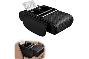 DARLEEYO 5 in 1 Multifunctional Car Armrest Cushion - Car Storage Box with Arm Rest Pad, Tissue Box, Cup Holder, Card Holder, Phone Holder, Car Accessories Decorations for Men Women Birthday Chtristmas, Black