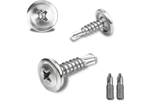 PYROCLASIA 150 Pcs Vis Autoforeuse Metal 410 Vis Autoforeuse Inox 4.2x13MM Autoperforante Phillips à Tête Fraisée pour Acier Autoperceuse à Tête Ronde Autoperceuse avec 2 Forets (Argent)