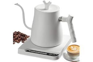 Yakiter Goose Neck Electric Kettle, Stainless Steel Kettle 304, Automatic Temperature Control and Constant Temperature, Fast Heat 1000 Watts, For Specialty Coffee & Tea, 1 Liter(White)