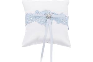 VALICLUD Hochzeit Ring Kissen Bowknot Ring Kissen Zarte Spitze Perle Hochzeit Ring Kissen Hochzeitsparty Bowknot Ring Halter für Hochzeit Engagement Feier Party Himmel Blau
